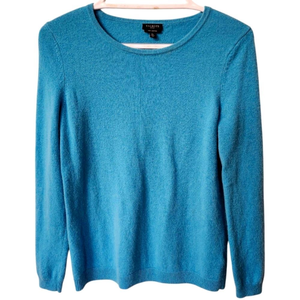 Talbots Teal Cashmere Long Sleeve Pullover Sweater. Sz MP